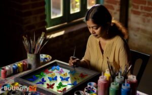 Glass Painting Lady With Butterflies